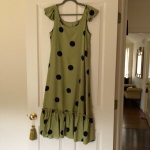 Shein Green and black Polka Dot Dress with ruffle shoulders size medium.